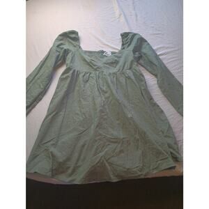 Princess Polly Green Linen Blend Mini Dress Smocked Long sleeve Baby Doll 10